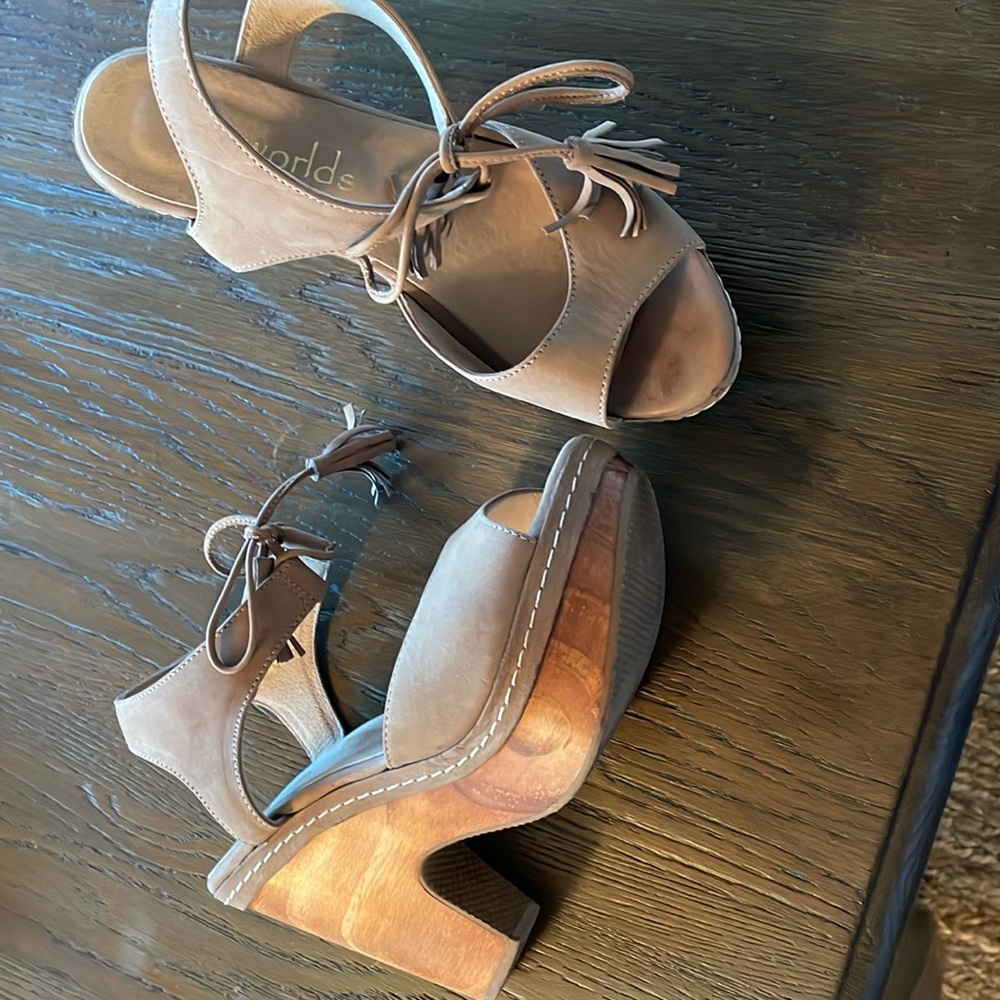 Five Worlds Wood Wedge Platform Sandals, Size 8, Worn 2x